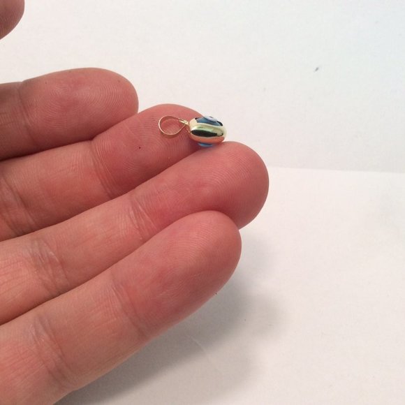 14k Yellow real Gold EVIL BLUE EYE Protect Charm .8gr - Picture 4 of 6